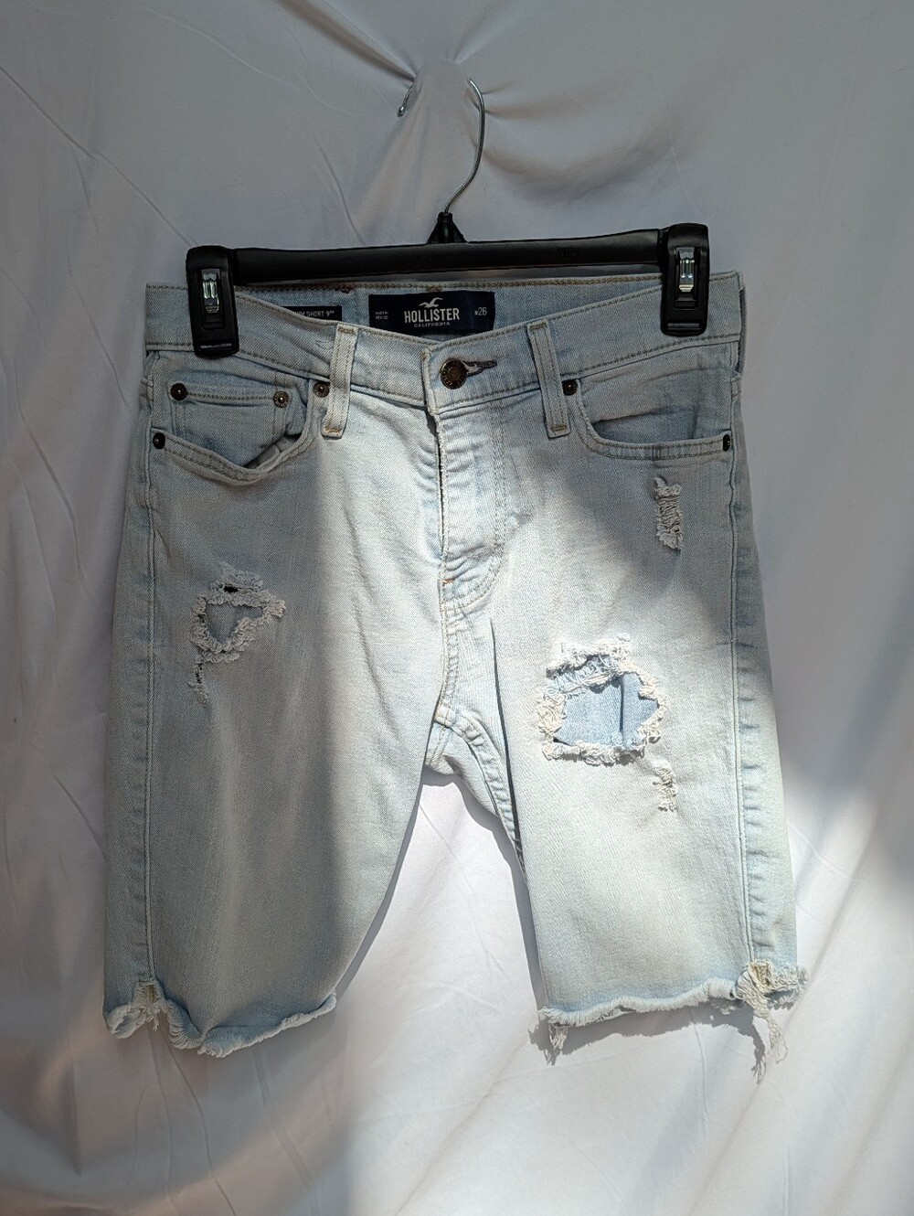 Hollister Men's Pale Blue Ripped Denim Shorts